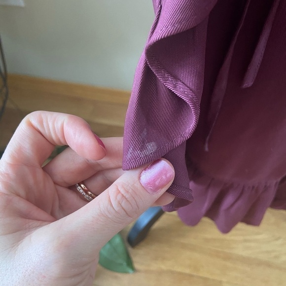 ANTHROPOLGIE mo:vint Tencel Plum Purple Ruffle Wrap Dress Size Small - Picture 15 of 16